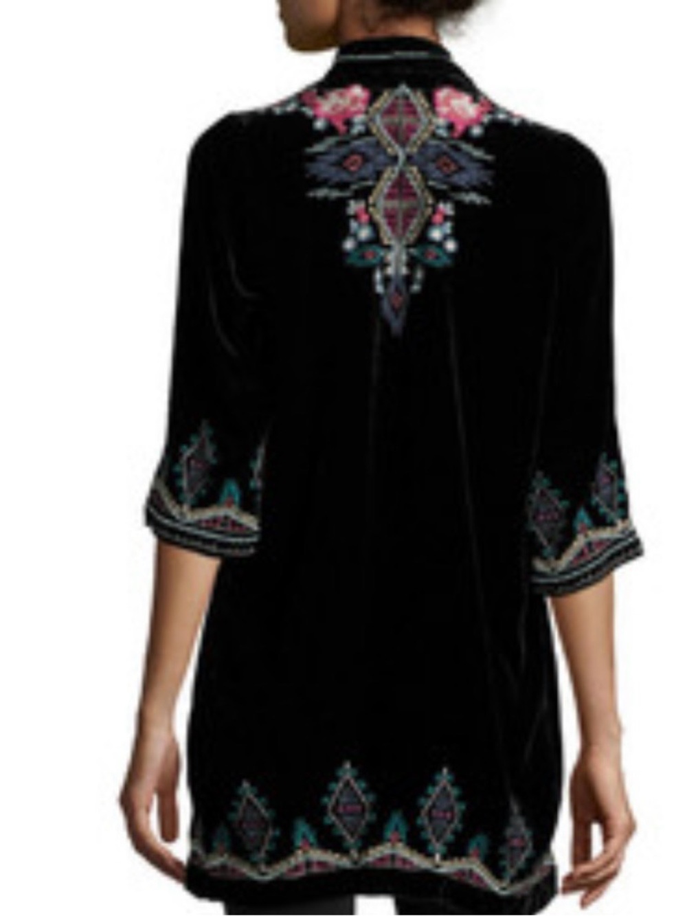 JOHNNY WAS Aveza Black Velvet Embroidered Kimono Jacket Plus Size 2X - Picture 2 of 11